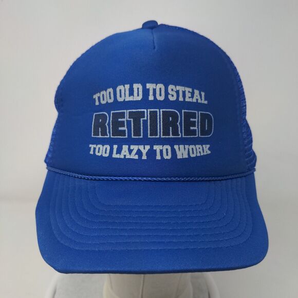 Retired Too Old To Steal Too Lazy To Work Snapback Rope Trucker Hat One Size - Picture 2 of 9